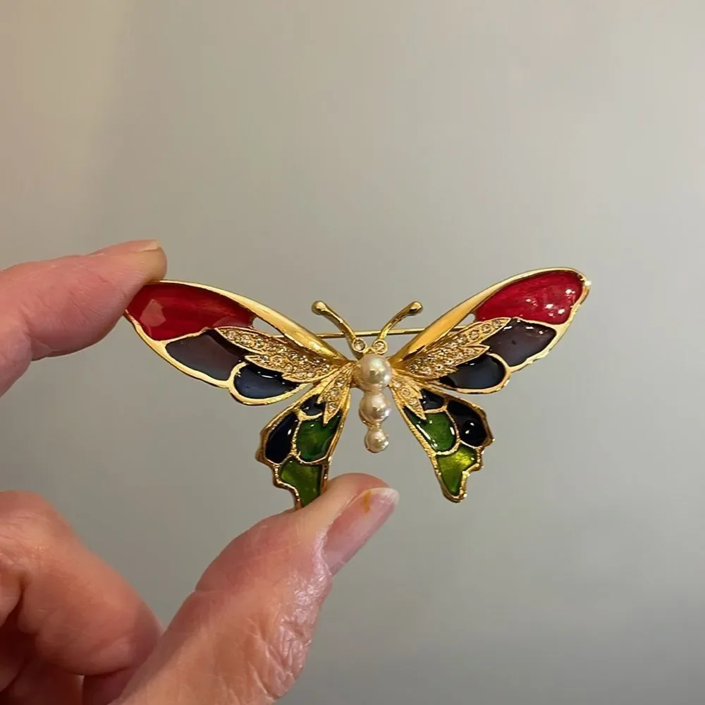 Vintage Good Quality Enamel- Cloisonné Butterfly Pin Brooch Colorful Insect